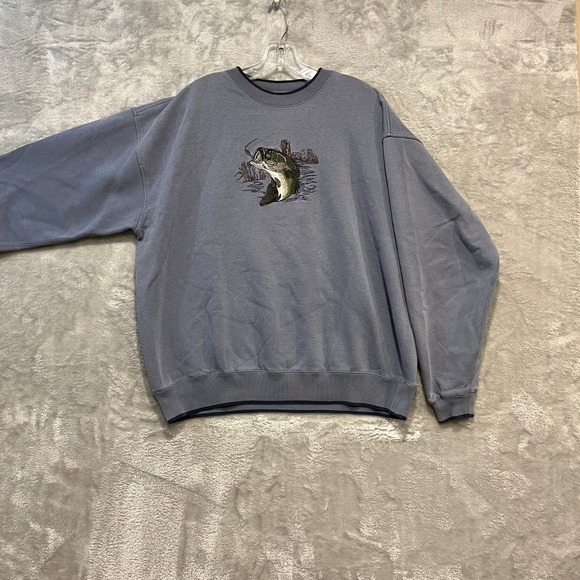 croft & barrow Other - Croft & Barrow Sport Bass Fishing Sweatshirt Mens XL Blue Embroidered Gorpcore